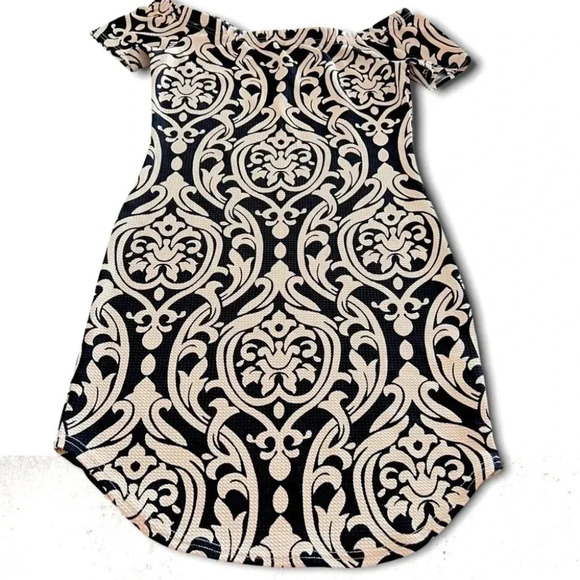 Revamped Waffled Printed Shoulder Y2K Dress Black Cream Dress  Size XL - Picture 1 of 11